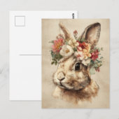 Easter Postcard with Flowers and Easter Bunny Briefkaart (Voorkant / Achterkant)