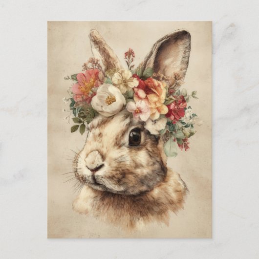 Easter Postcard with Flowers and Easter Bunny Briefkaart (Voorkant)