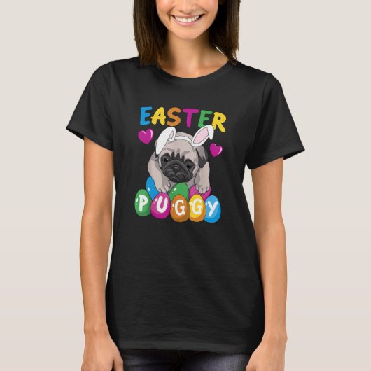 Easter Puggy Cute Dog French Pug Easter Day Egg Hu T-shirt (Voorkant)