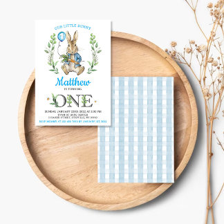 Easter Rabbit Bunny Boy 1st Birthday Invitation Kaart