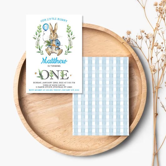 Easter Rabbit Bunny Boy 1st Birthday Invitation Kaart