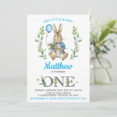 Easter Rabbit Bunny Boy 1st Birthday Invitation Kaart (Staand voorkant)