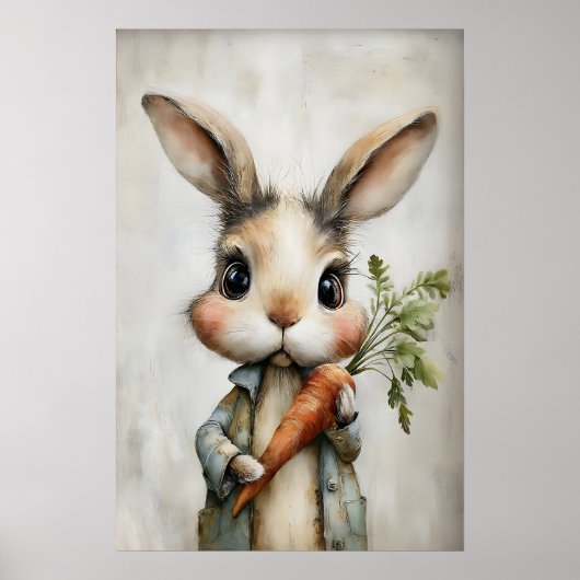 Easter Rabbit Carrot Print, Spring Bunny Poster (Voorkant)