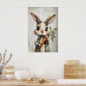 Easter Rabbit Carrot Print, Spring Bunny Poster (Keuken)