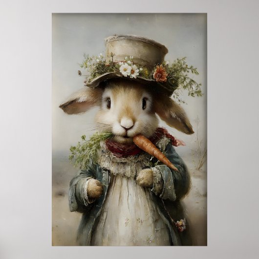 Easter Rabbit Carrot Print, Spring Bunny Poster (Voorkant)