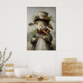 Easter Rabbit Carrot Print, Spring Bunny Poster (Keuken)