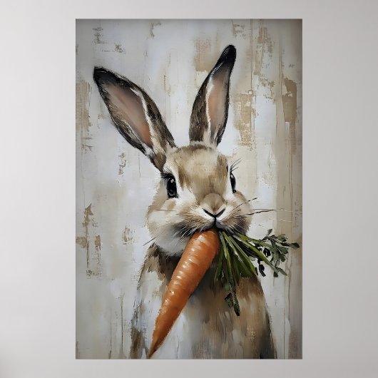 Easter Rabbit Carrot Print, Spring Bunny Poster (Voorkant)