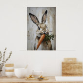 Easter Rabbit Carrot Print, Spring Bunny Poster (Keuken)