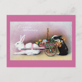 Easter Rabbit Pulling Flower Cart Feestdagenkaart