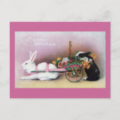 Easter Rabbit Pulling Flower Cart Feestdagenkaart (Voorkant)