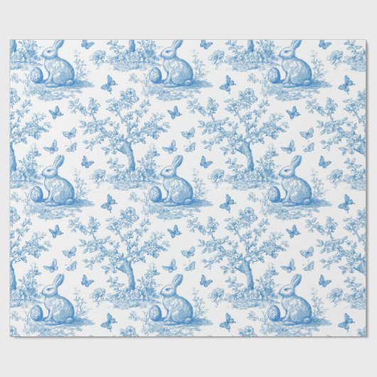 Easter-rabbit-toile-de-jouy pattern cadeaupapier (Vlak)