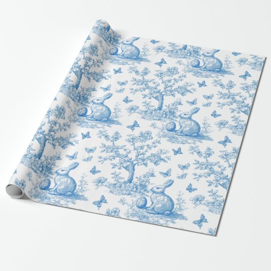 Easter-rabbit-toile-de-jouy pattern cadeaupapier (Uitgerold)