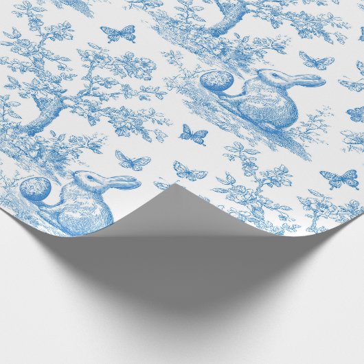 Easter-rabbit-toile-de-jouy pattern cadeaupapier (Hoek)