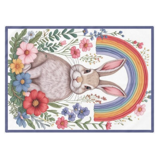 Easter Rainbow Meadow Spring Flowers Wild Rabbit  Tafelkleed (Voorkant (Horizontaal))