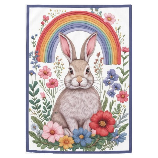 Easter Rainbow Meadow Spring Flowers Wild Rabbit Tafelkleed (Voorkant)