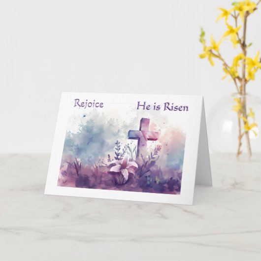 Easter Rejoice He Is Risen Kaart (Gele Bloem)