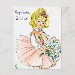 Easter retro vintage Sister postcard Feestdagenkaart