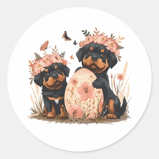 Easter Rottweiler Dogs Ronde Sticker (Voorkant)