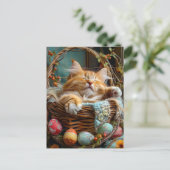 Easter Season Cute Cat Sleeping in Wicker Basket Briefkaart (Staand voorkant)