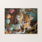 Easter Season Cute Cat Sleeping in Wicker Basket Legpuzzel (Horizontaal)