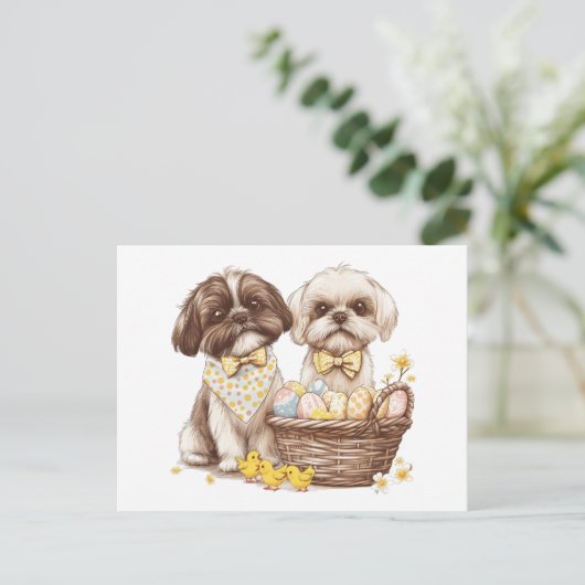 Easter Shih Tzu Dogs Feestdagenkaart (Staand voorkant)