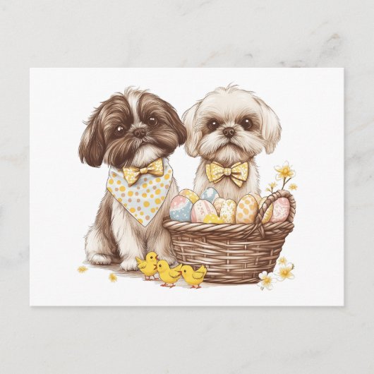 Easter Shih Tzu Dogs Feestdagenkaart (Voorkant)