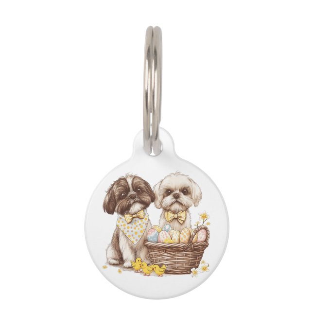 Easter Shih Tzu Dogs Huisdierpenning (Voorkant)