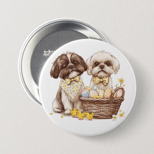 Easter Shih Tzu Dogs Ronde Button 7,6 Cm (Voorkant /achterkant)