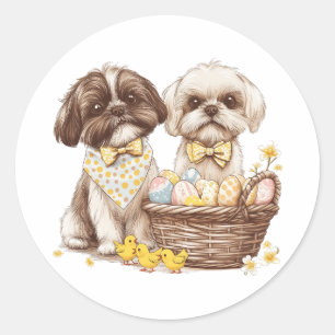 Easter Shih Tzu Dogs Ronde Sticker