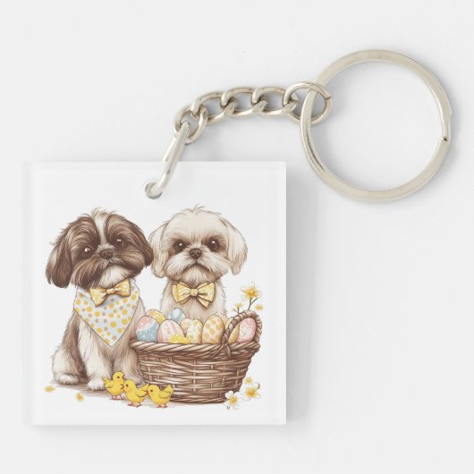 Easter Shih Tzu Dogs Sleutelhanger (Achterkant)