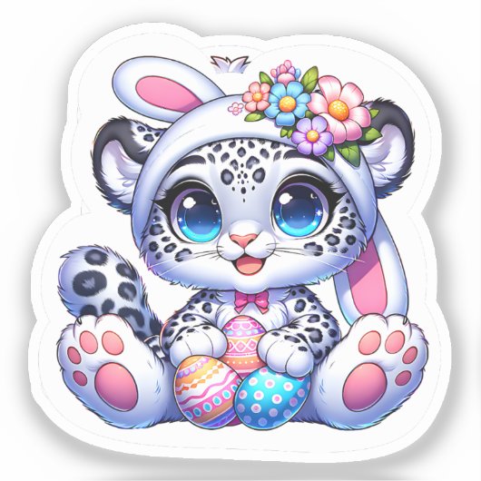 Easter Snow Leopard Big Cat Stickers (Voorkant)