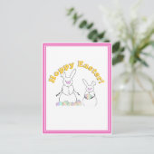 Easter Snowmen Snow Bunnies 'HOPPY EASTER' Feestdagenkaart (Staand voorkant)