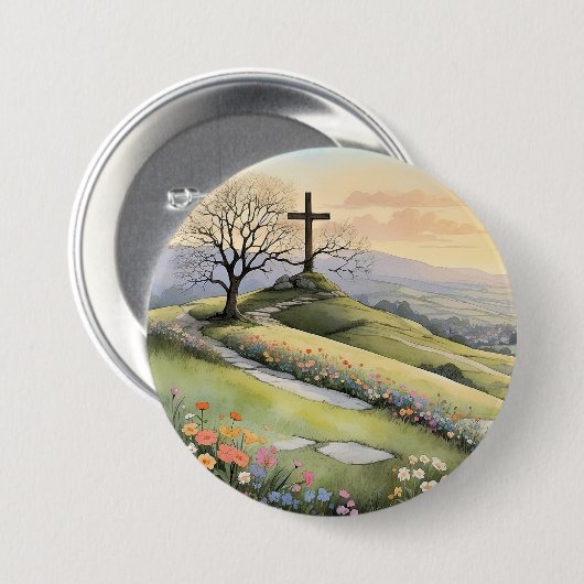 Easter sunrise art illustration ronde button 7,6 cm (Voorkant /achterkant)