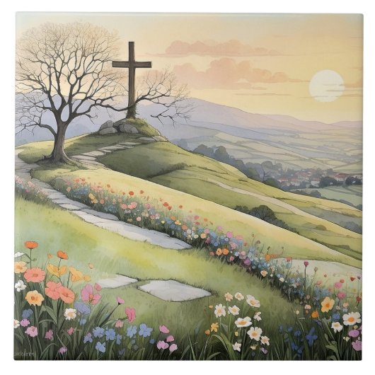 Easter sunrise art illustration tegeltje (Voorkant)