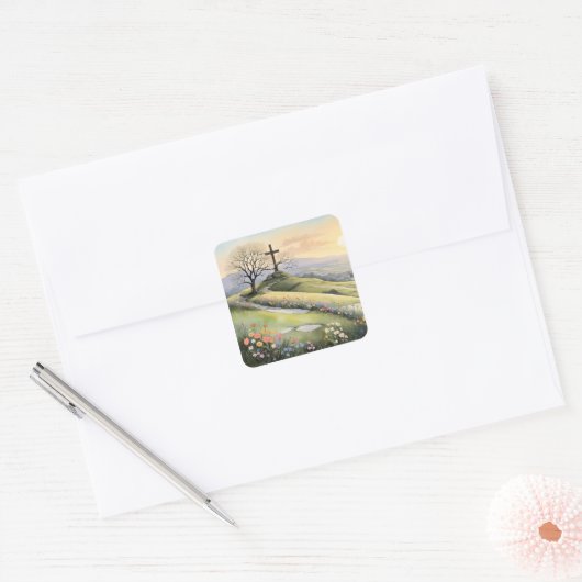 Easter sunrise art illustration vierkante sticker (Envelop)