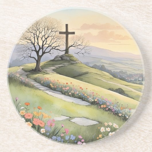 Easter sunrise art illustration zandsteen onderzetter (Voorkant)