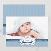 Easter Three Blue Photo Birth Announcement Feestdagenkaart (Voorkant / Achterkant)