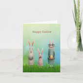 Easter Three Bunnies in Grass Card Feestdagen Kaart (Voorkant)
