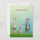 Easter Three Bunnies in Grass Card Feestdagenkaart (Voorkant)
