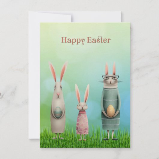 Easter Three Bunnies in Grass Card Feestdagenkaart (Voorkant)