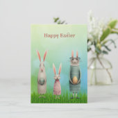 Easter Three Bunnies in Grass Card Feestdagenkaart (Staand voorkant)