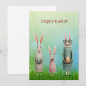 Easter Three Bunnies in Grass Card Feestdagenkaart (Voorkant / Achterkant)