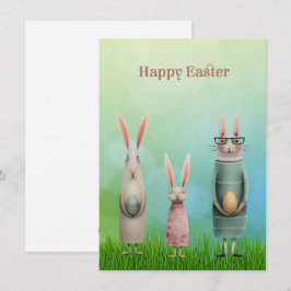 Easter Three Bunnies in Grass Card Feestdagenkaart