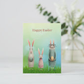 Easter Three Bunnies in Grass Card Feestdagenkaart (Staand voorkant)