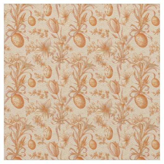 Easter Toile de Jouy Eggs and Tulips Pattern Stof (Close Up)