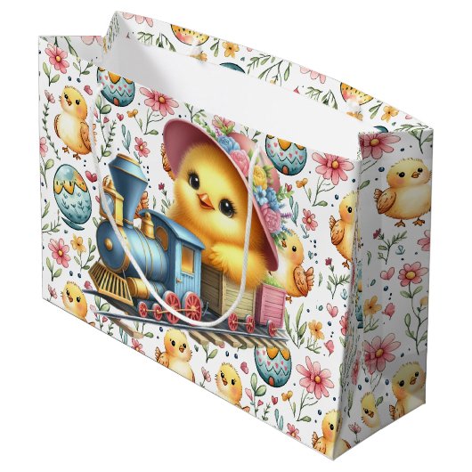 Easter Train Chick Gift Bag Groot Cadeauzakje (Achterkant Gekanteld)