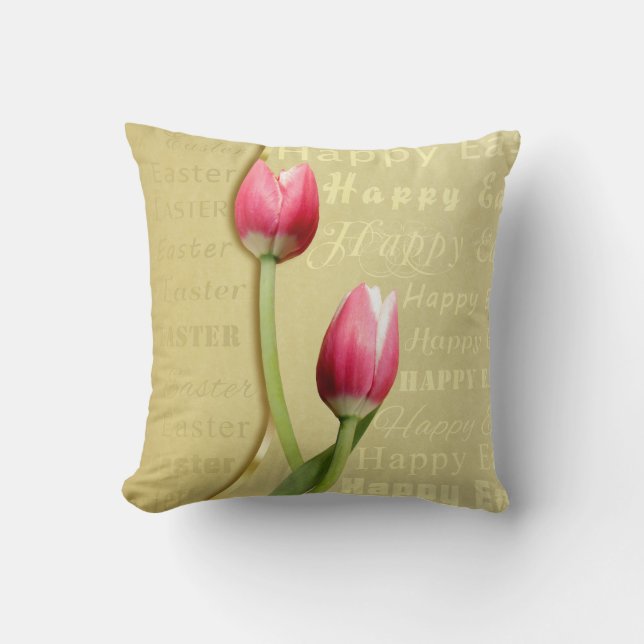 Easter Tulips Gold Typografie Kussen (Voorkant)