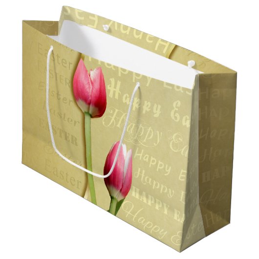 Easter Tulips Gold Typografie Large Cadeautasje (Voorkant Gekanteld)