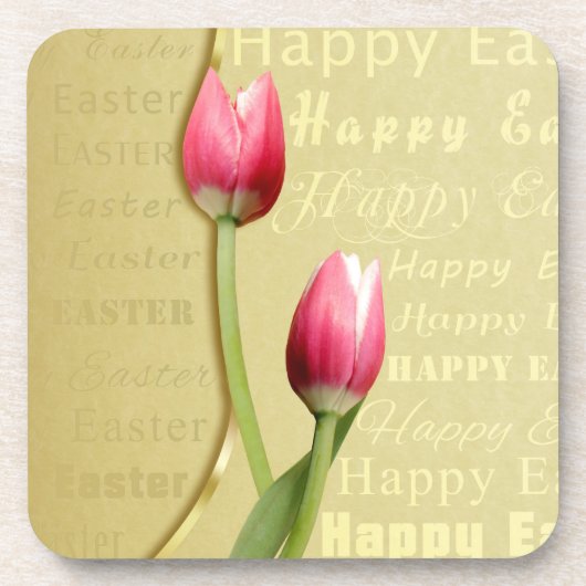 Easter Tulips Gold Typografie Onderzetter (Voorkant)