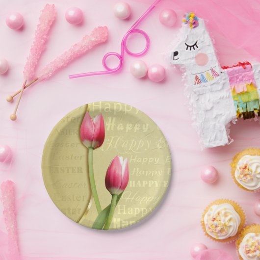 Easter Tulips Gold Typografie Papieren Bordje (Feest)